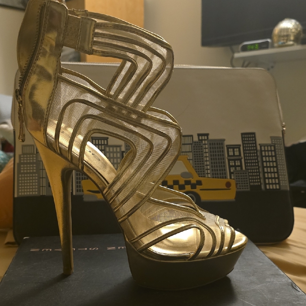 bebe Gold Strappy High Heels